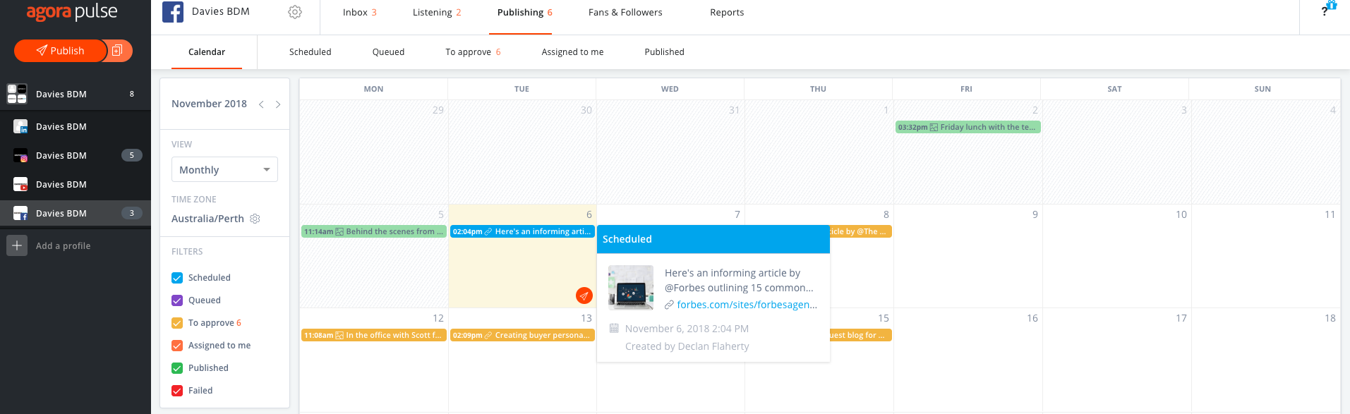 Agora Pulse Social Media Calendar